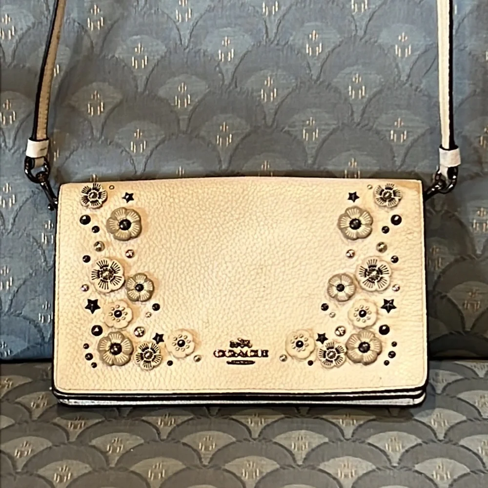 Coach White Floral Appliqué Crossbody Bag